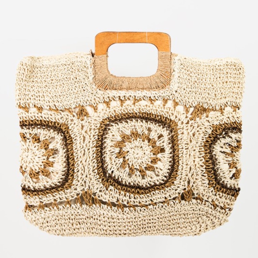 SOLD OUT Ivory Bohemian Straw Woven Braided Square Summer Bag - Picture 1 of 3